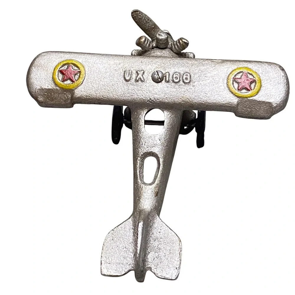Cast Iron Airplane Toy Silver Biplane‎